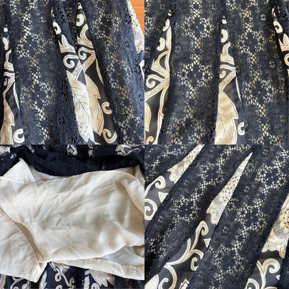 Y2K Vintage Bandolino Midi Skirt 10 Black Floral Lace Whimsigoth Fairy Boho Chic